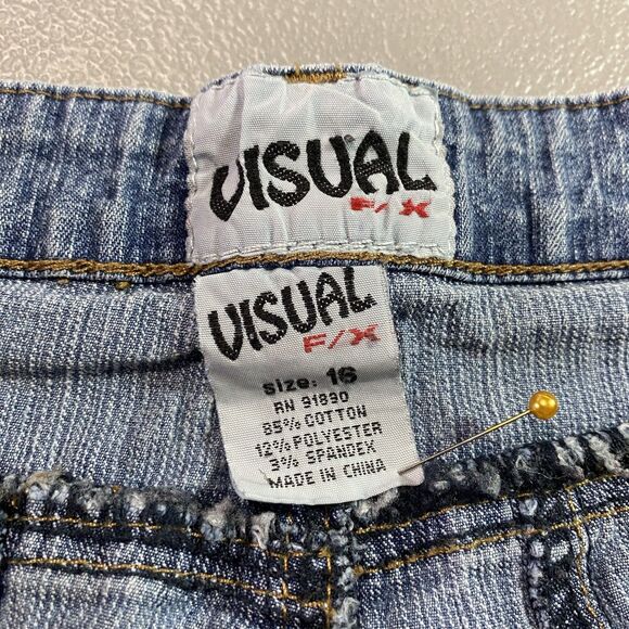 Vintage VISUAL By FEN X CHEN Jeans Y2K Wide Leg Capri Stone Wash Womens 16 Blue - Picture 4 of 9